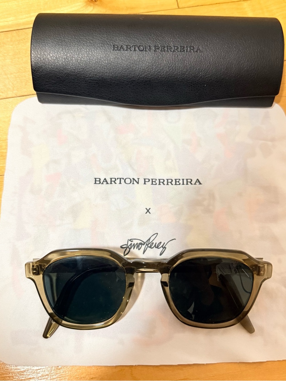 Barton Perreira Olive Translucent Sunglasses with Black Lenses